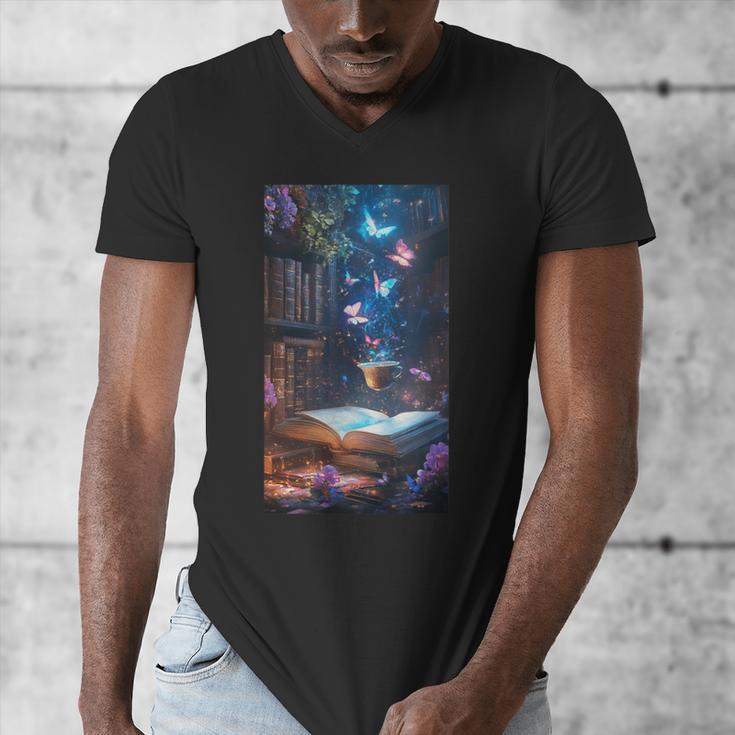 Magic Books Butterflies Fantasy Nature Tea Enchanting Men's V-Neck T-Shirt Magic Books Butterflies Fantasy Nature Tea Enchanting Men's V-Neck T-Shirt