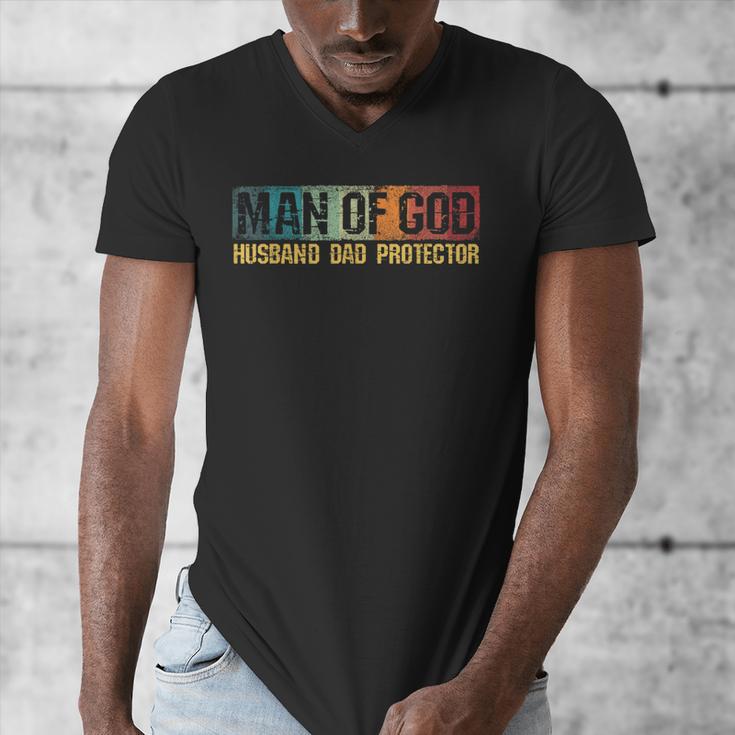 Man Of God Husband Dad Protector Christian Faith Fathers Day Men's V-Neck T-Shirt