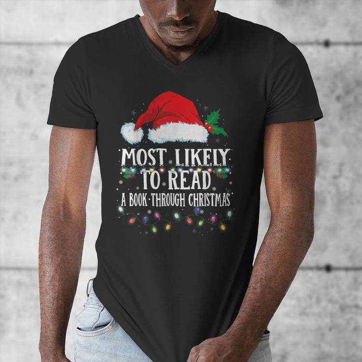 Matching Christmas PJS Most Likely To Read A Book Men's V-Neck T-Shirt Matching Christmas PJS Most Likely To Read A Book Men's V-Neck T-Shirt