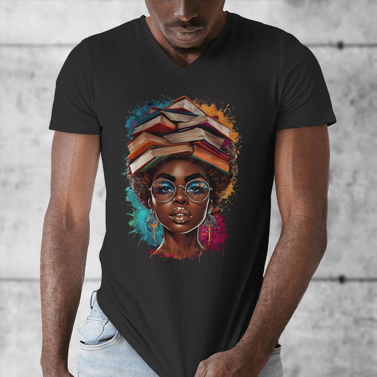 Melanin Girl Afro Book Lover Librarian Teacher Student Men's V-Neck T-Shirt