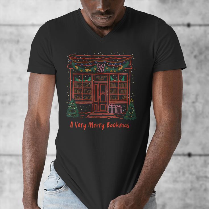 A Very Merry Bookmas Cozy Christmas Bookstore Holiday Cute Men's V-Neck T-Shirt
