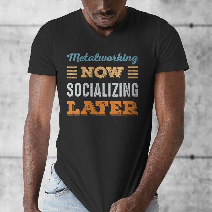 Metalworking Now Minimal Socializing Introvert Vintage Men's V-Neck T-Shirt