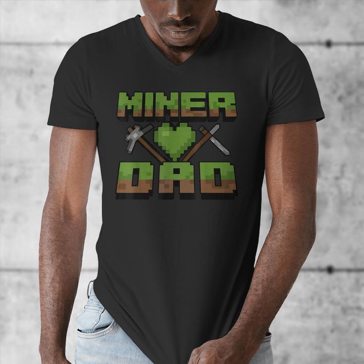 Miner Dad Birthday Boy Party Video Gamer Pixel Men's V-Neck T-Shirt