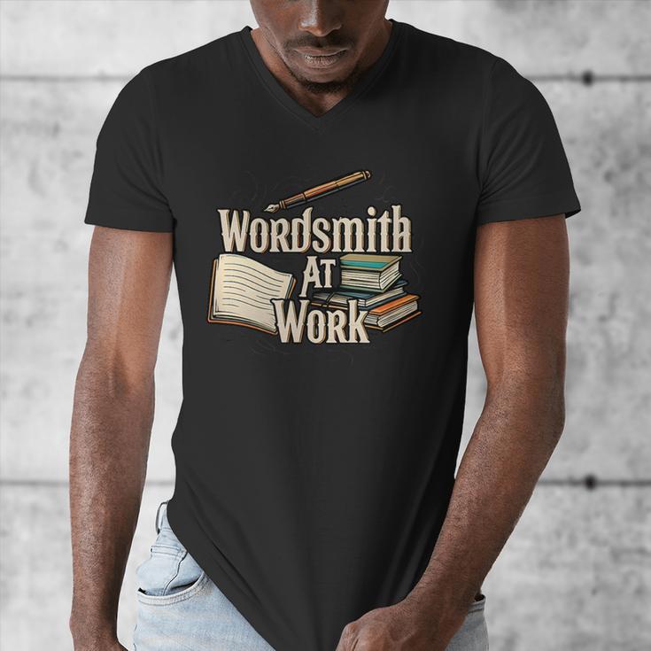 Wordsmith At Work Vintage Writer & Author Pen Book Lover Men's V-Neck T-Shirt