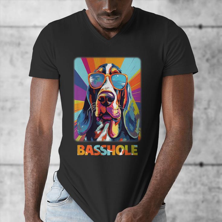 Mom & Dad Of a Basshole Basset Hound With Glasses -Adults Short Sleeve Men's V-Neck T-Shirt