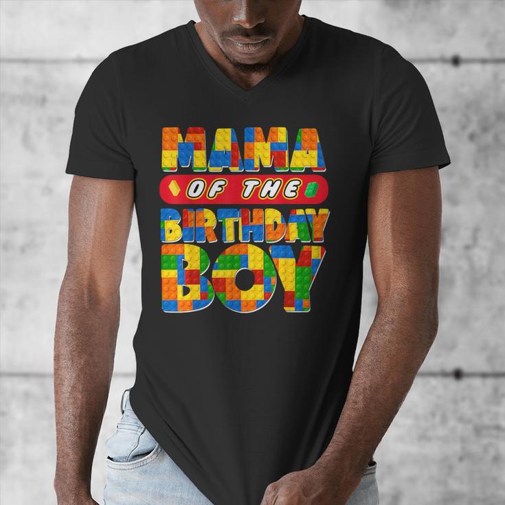 Mom And Dad Mama Birthday Boy Building Bricks Family Party Men's V-Neck T-Shirt