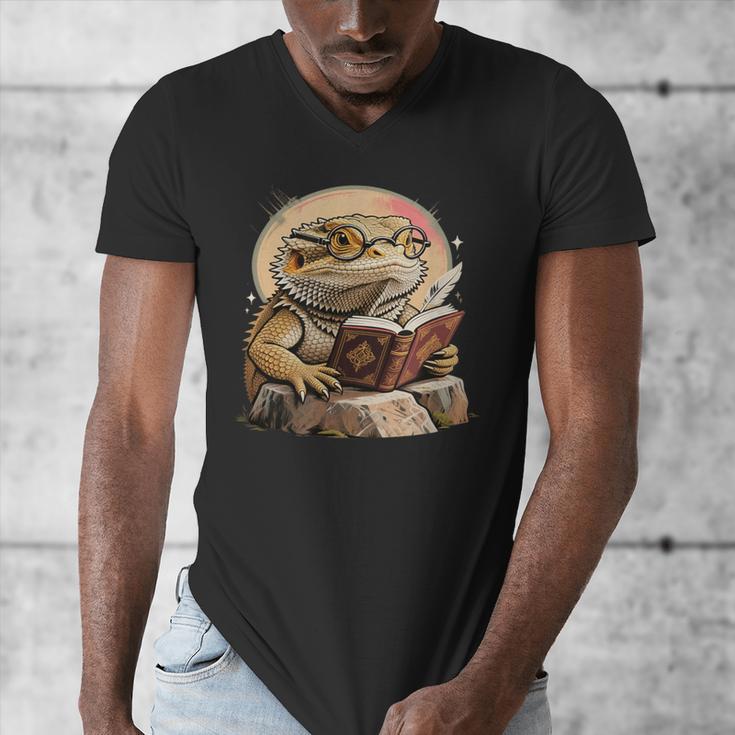 Nerdy Bearded Dragon Glasses Book Reading Men's V-Neck T-Shirt Nerdy Bearded Dragon Glasses Book Reading Men's V-Neck T-Shirt