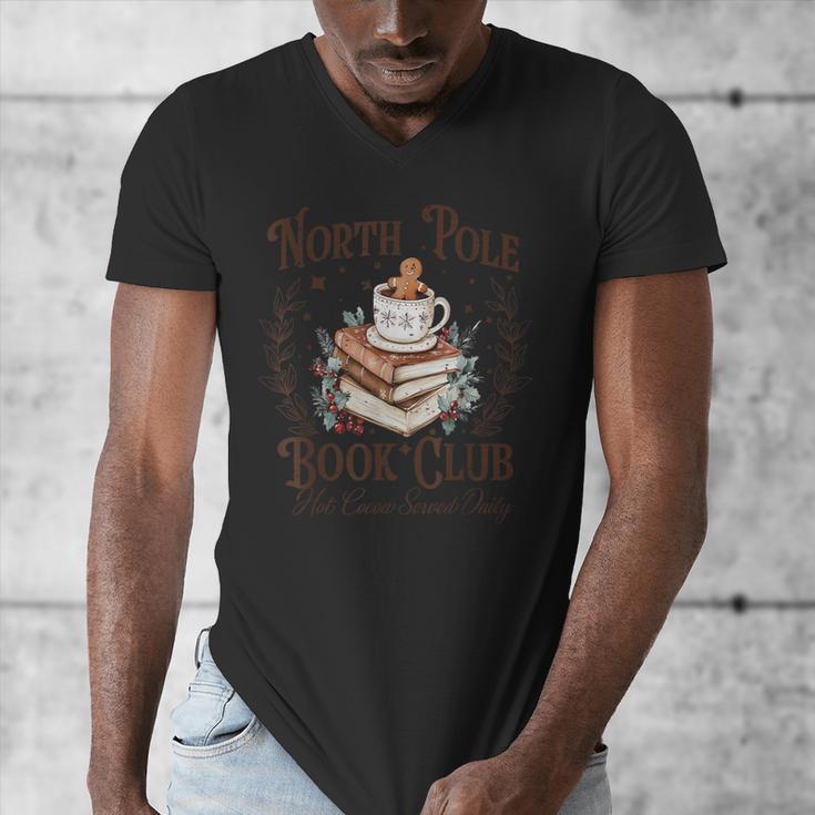 North Pole Book Club Hot Cocoa Served Daily Librarian Xmas Men's V-Neck T-Shirt North Pole Book Club Hot Cocoa Served Daily Librarian Xmas Men's V-Neck T-Shirt