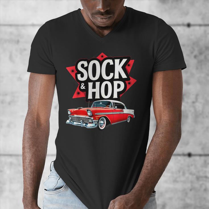 Nostalgia 1950s Sock Hop Dance Men's V-Neck T-Shirt Nostalgia 1950s Sock Hop Dance Men's V-Neck T-Shirt