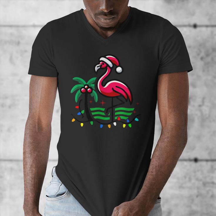 Nostalgia Holiday Tees -Adult Christmas Flamingo Small Short Sleeve Crew Neck Cotton Polyester Lightweight Ribbed Cuff Winter Men's V-Neck T-Shirt