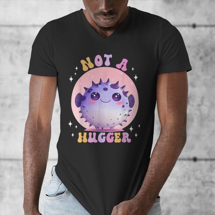 Not a Hugger Cute Pufferfish Autism Awareness Introverts Men's V-Neck T-Shirt