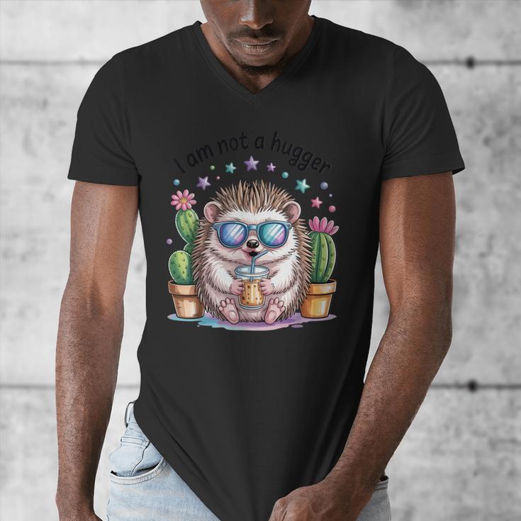 I Am Not a Hugger Introvert Hedgehog With Cactus Men's V-Neck T-Shirt I Am Not a Hugger Introvert Hedgehog With Cactus Men's V-Neck T-Shirt