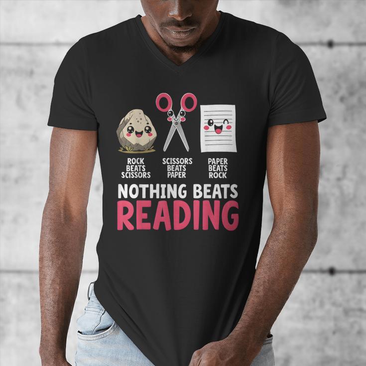 Nothing Beats Reading Rock Paper Scissors Book Lover Library Men's V-Neck T-Shirt