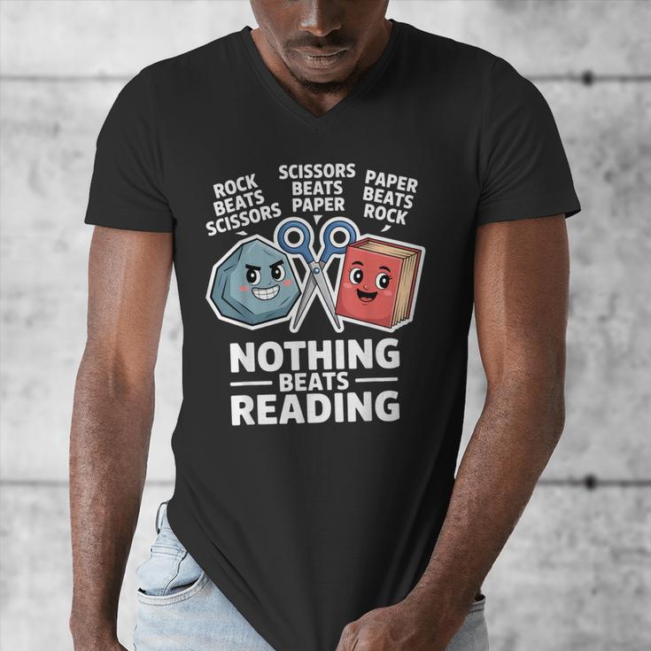 Nothing Beats Reading Rock Paper Scissors Book Lover Men's V-Neck T-Shirt