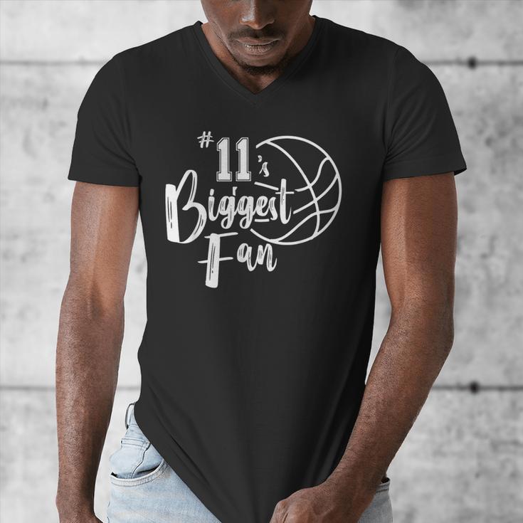 Number 11's Biggest Fan Shirt Basketball Player Mom Dad Men's V-Neck T-Shirt