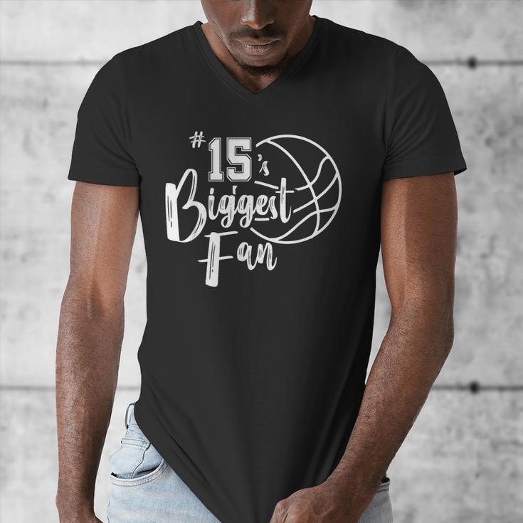 Number 15's Biggest Fan Shirt Basketball Player Mom Dad Men's V-Neck T-Shirt