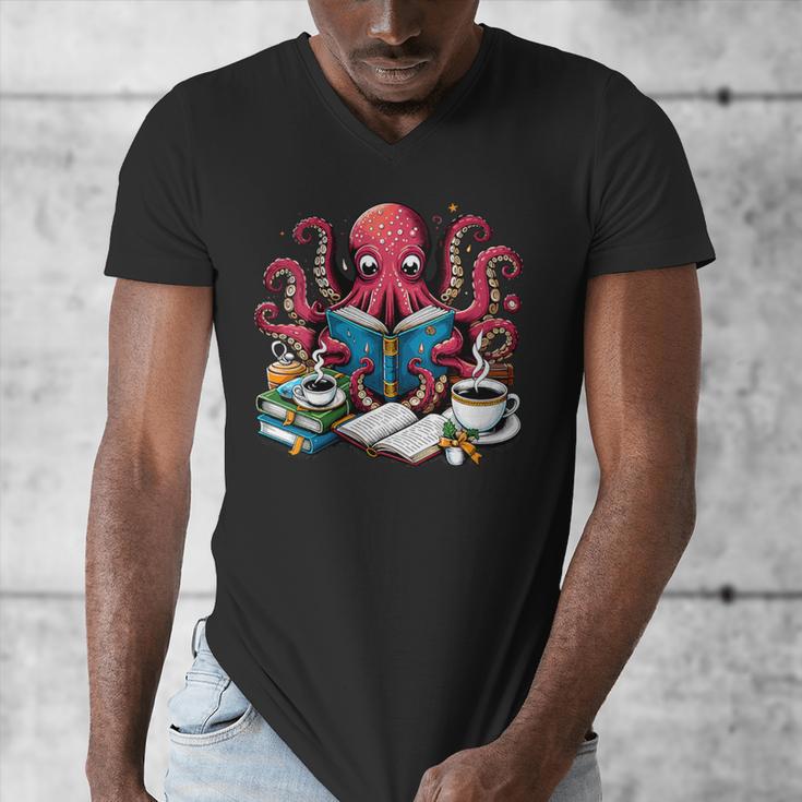 Octopus Reading Book Coffee Lover Bookaholic Bookworm Reader Men's V-Neck T-Shirt Octopus Reading Book Coffee Lover Bookaholic Bookworm Reader Men's V-Neck T-Shirt