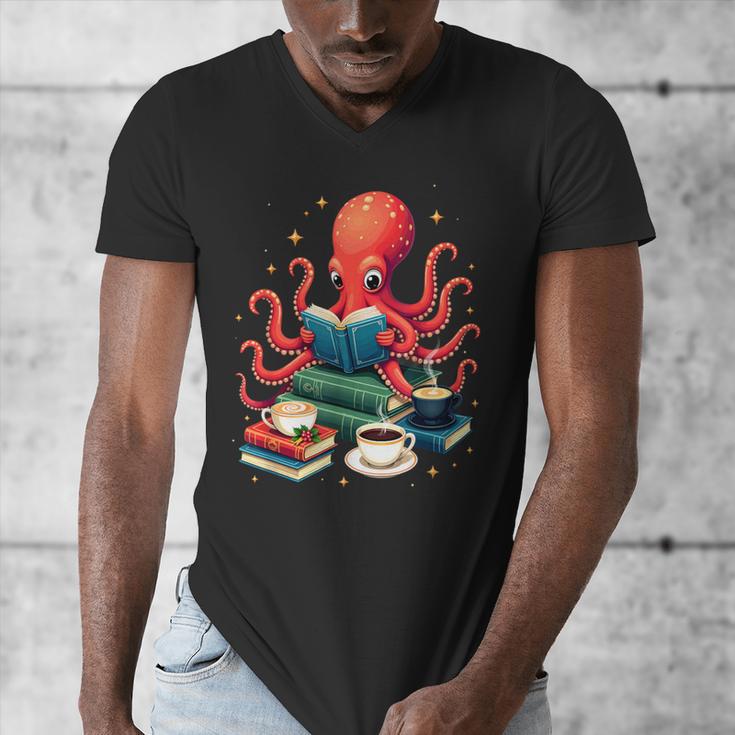 Octopus Reading Books Tea Coffee Men's V-Neck T-Shirt