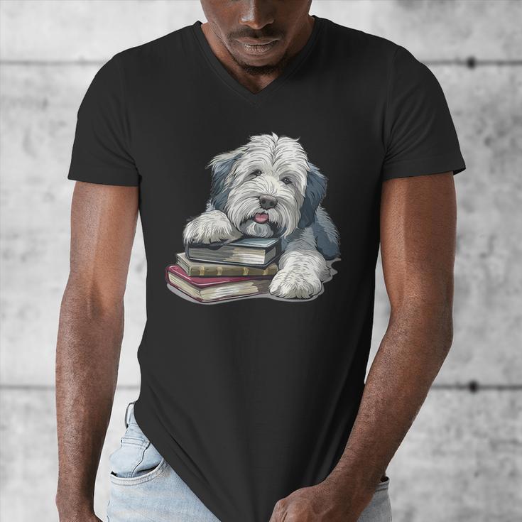 Old English Sheepdog Books Reading Dog Breed Graphic Men's V-Neck T-Shirt