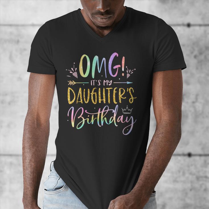 OMG It's My Daughter's Birthday Happy Bday Tie Dye Mom Dad Small Men's V-Neck T-Shirt