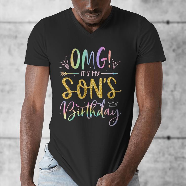 OMG It's My Son's Birthday Happy Bday Tie Dye Mom Dad Men's V-Neck T-Shirt