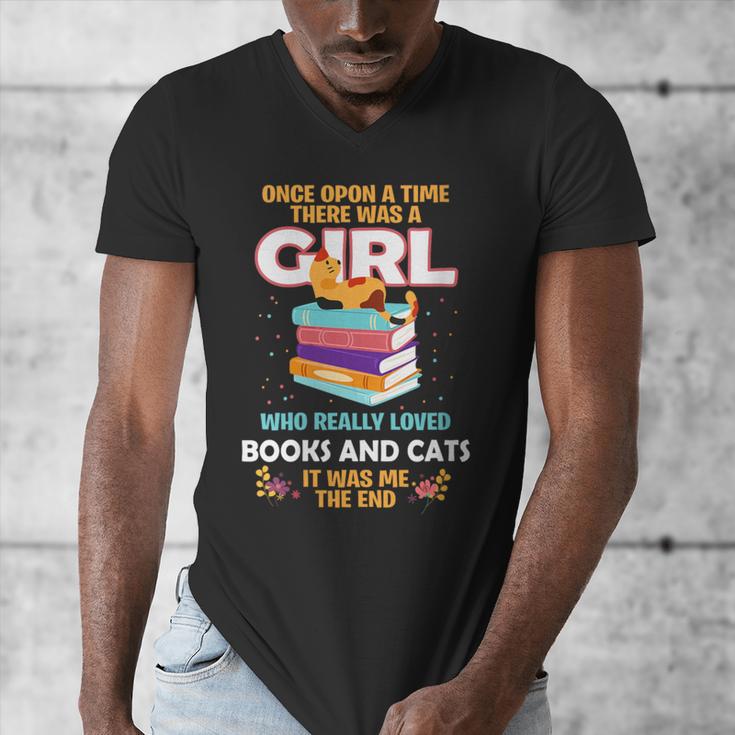 Once Upon A Time There Was A Girl Who Loves Books And Cats Men's V-Neck T-Shirt Once Upon A Time There Was A Girl Who Loves Books And Cats Men's V-Neck T-Shirt