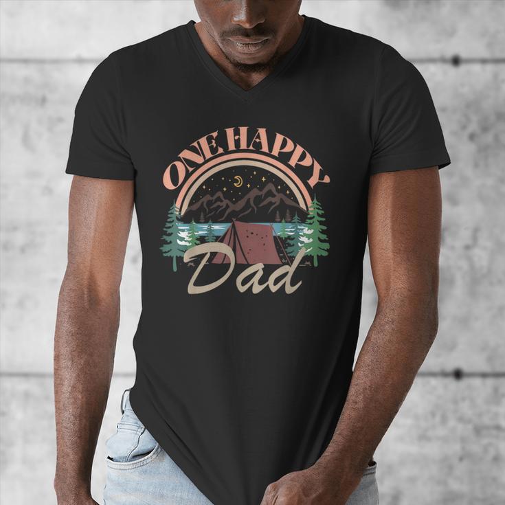 One Happy Dad First Birthday Camping Matching Family Party Men's V-Neck T-Shirt One Happy Dad First Birthday Camping Matching Family Party Men's V-Neck T-Shirt
