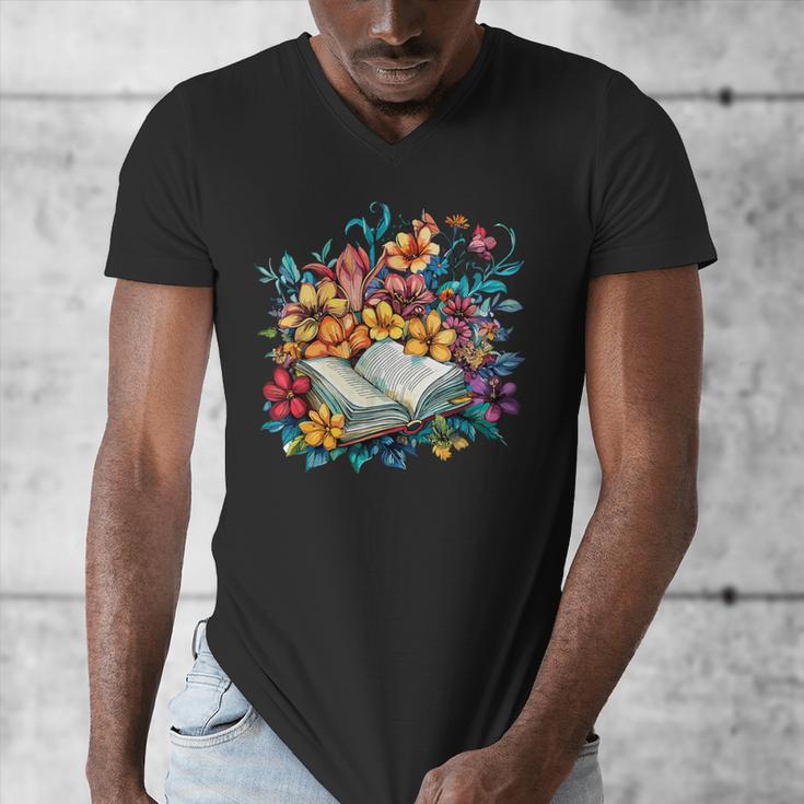 Open Book With Colorful Floral Reading Magic Men's V-Neck T-Shirt Open Book With Colorful Floral Reading Magic Men's V-Neck T-Shirt