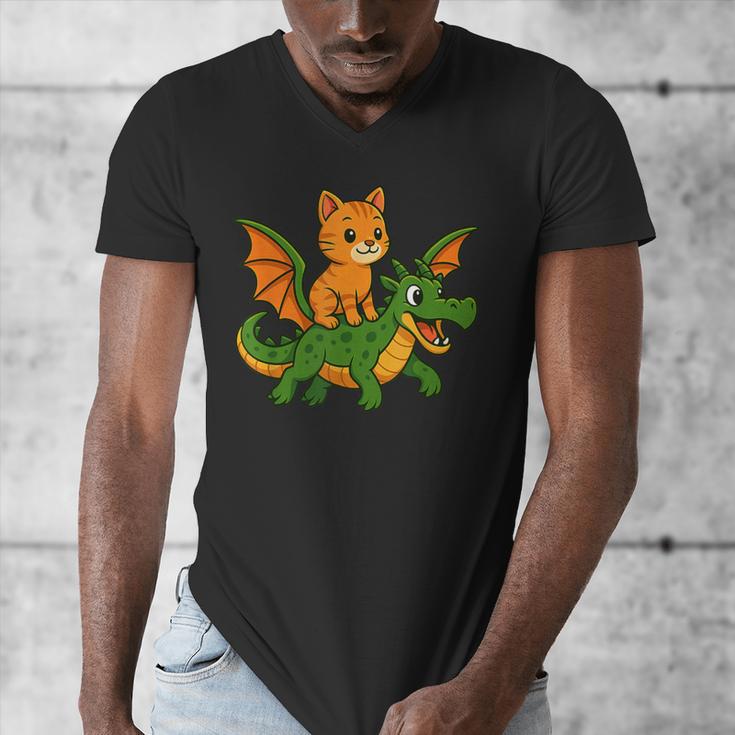 Orange Cat Dragon Riding Animal Lover Mom Dad Kids Men's V-Neck T-Shirt