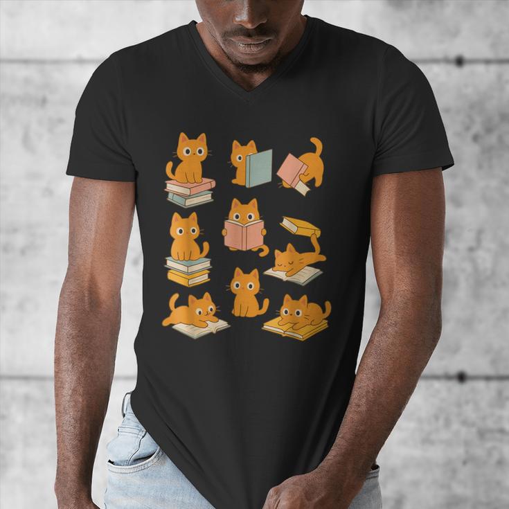 Orange Cats Reading Books Cat Lover Men's V-Neck T-Shirt