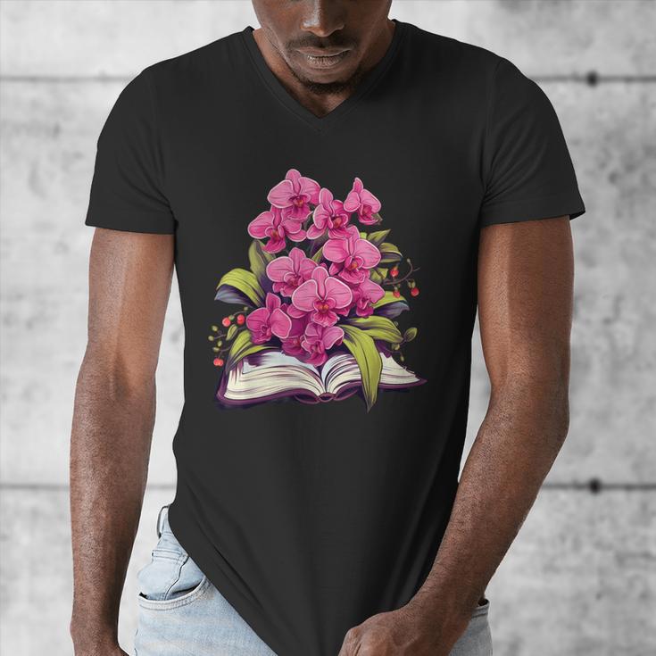 Orchids Flowers Book Floral Men's V-Neck T-Shirt