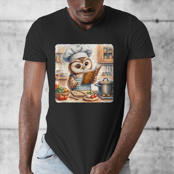 Owl Learning To Cook With Cookbook Chef Apron Stove Cooking Men's V-Neck T-Shirt Owl Learning To Cook With Cookbook Chef Apron Stove Cooking Men's V-Neck T-Shirt