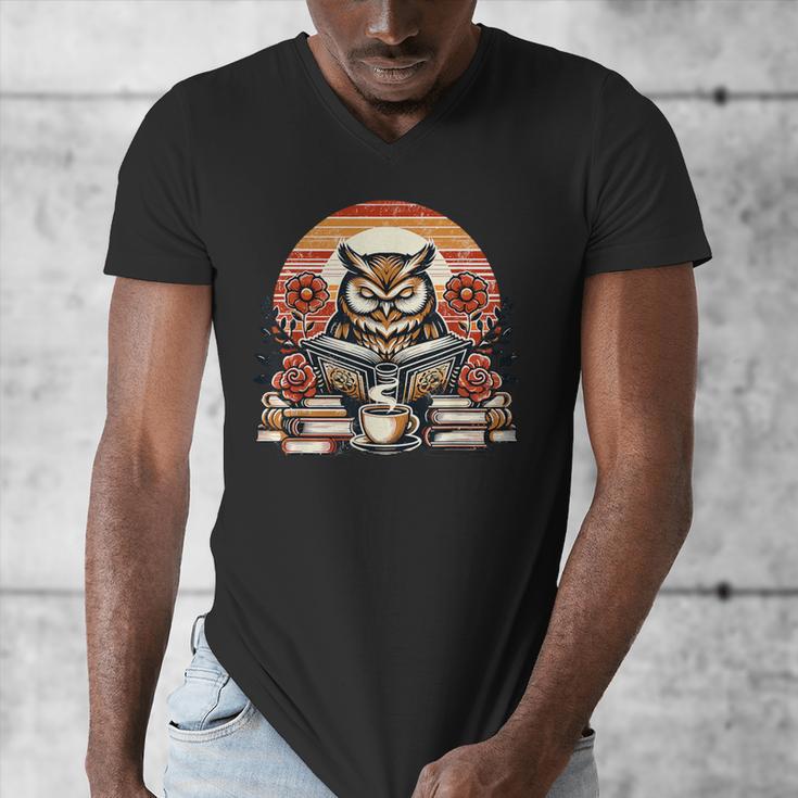 Owl Reading Books Book Library Bookworm Men's V-Neck T-Shirt