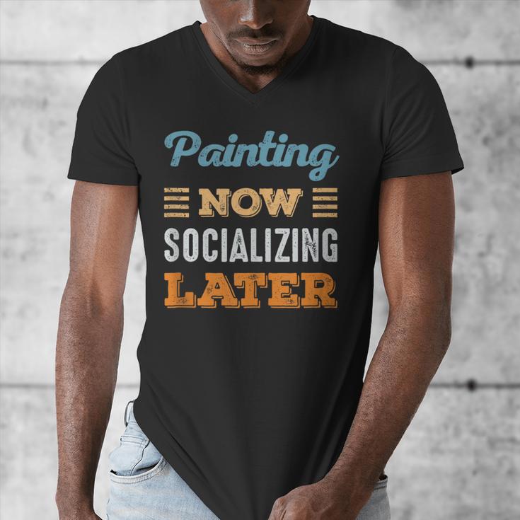 Painting Now Minimal Socializing Introvert Vintage Men's V-Neck T-Shirt