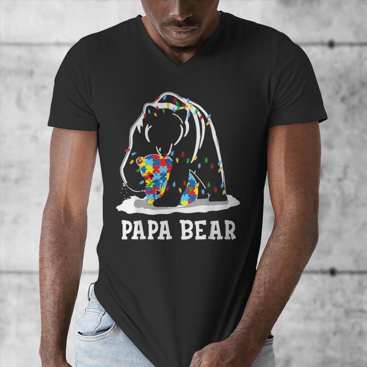 Papa Bear Autism Awareness Autism Matching Family Dad Men's V-Neck T-Shirt
