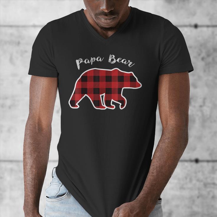 PAPA Bear Men Red Plaid Christmas Pajama Family Dad Small Men's V-Neck T-Shirt