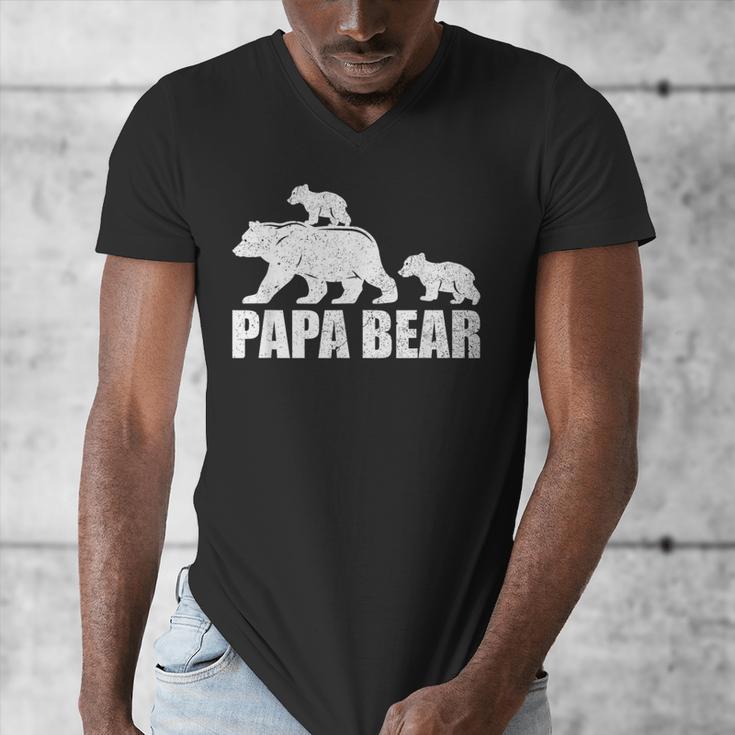 Papa Bear Two Cubs Shirt Daddy Bear Twin Tshirt Papa 2 Kids Men's V-Neck T-Shirt