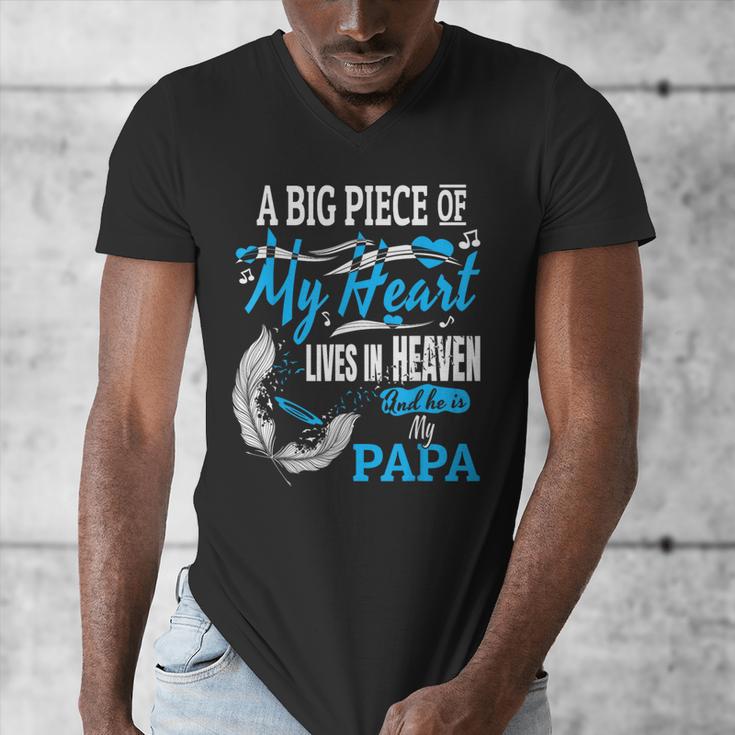 My Papa Lives In Heaven Shirt Memorial Day Papa Dad Grandpa Men's V-Neck T-Shirt