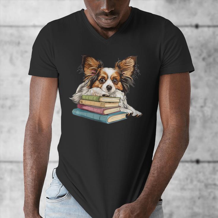 Papillon Books Reading Dog Breed Graphic For Men Women Kids Men's V-Neck T-Shirt