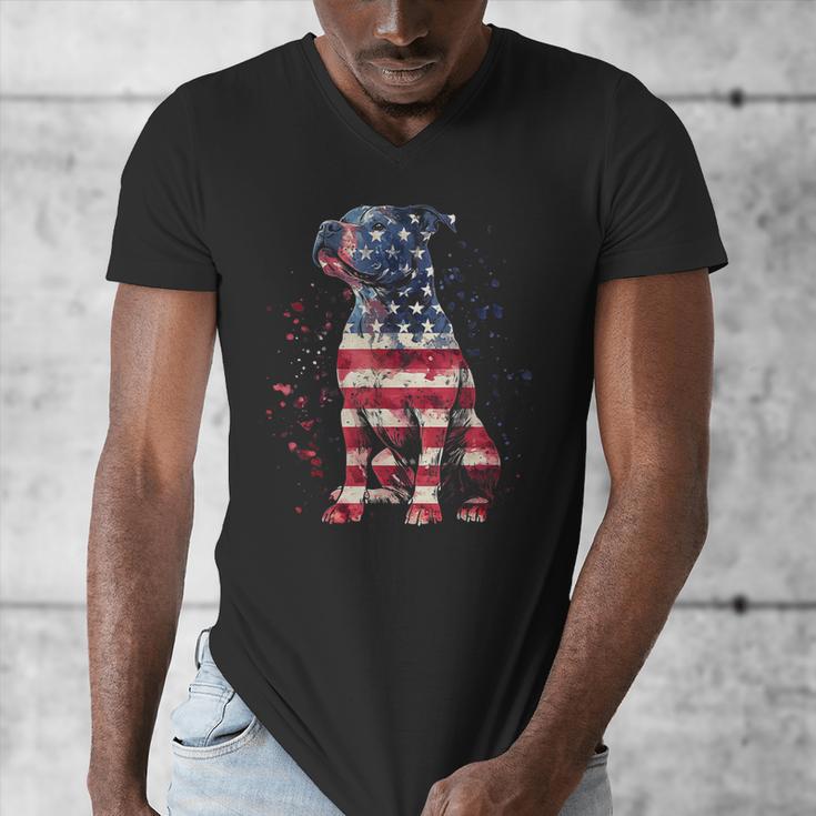 Patriotic Pitbull American Flag 4th Of July Dog Pitbull Dad Men's V-Neck T-Shirt