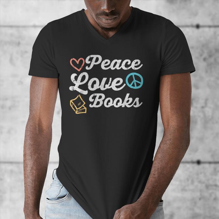 Peace Love Books Read Book Reading Librarian Across America Men's V-Neck T-Shirt