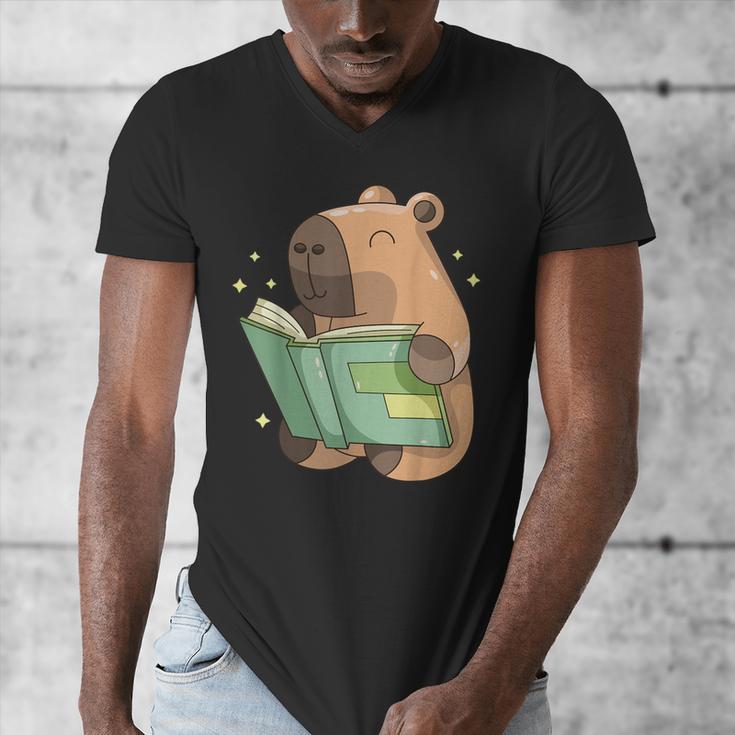 Pet Capybara Is Reading Library Capy Word Book Day Teacher Men Women Kids Men's V-Neck T-Shirt