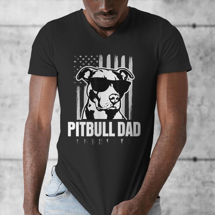 Pitbull Dad Men Pitbull Lover For Dog Dad American Flag Men's V-Neck T-Shirt Pitbull Dad Men Pitbull Lover For Dog Dad American Flag Men's V-Neck T-Shirt