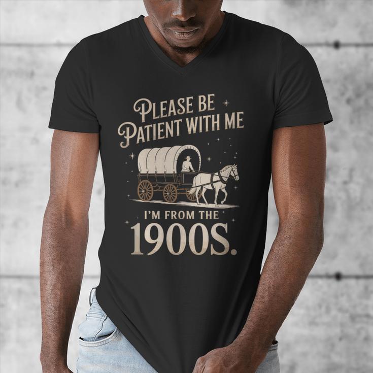 Please Be Patient With Me I'm From The 1900s Retro Western Men's V-Neck T-Shirt Please Be Patient With Me I'm From The 1900s Retro Western Men's V-Neck T-Shirt