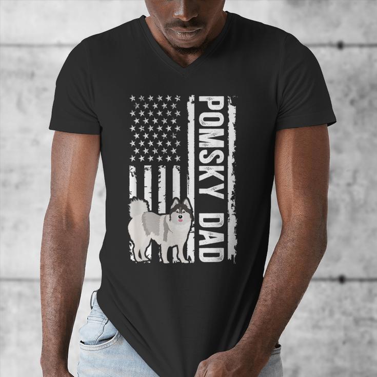 Pomsky Dad American Flag Pomsky Owner Pomsky Lover Men's V-Neck T-Shirt