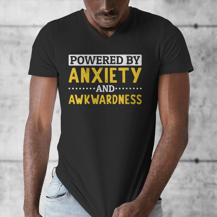 Powered By Anxiety And Awkwardness Social Anxiety Introverts Men's V-Neck T-Shirt