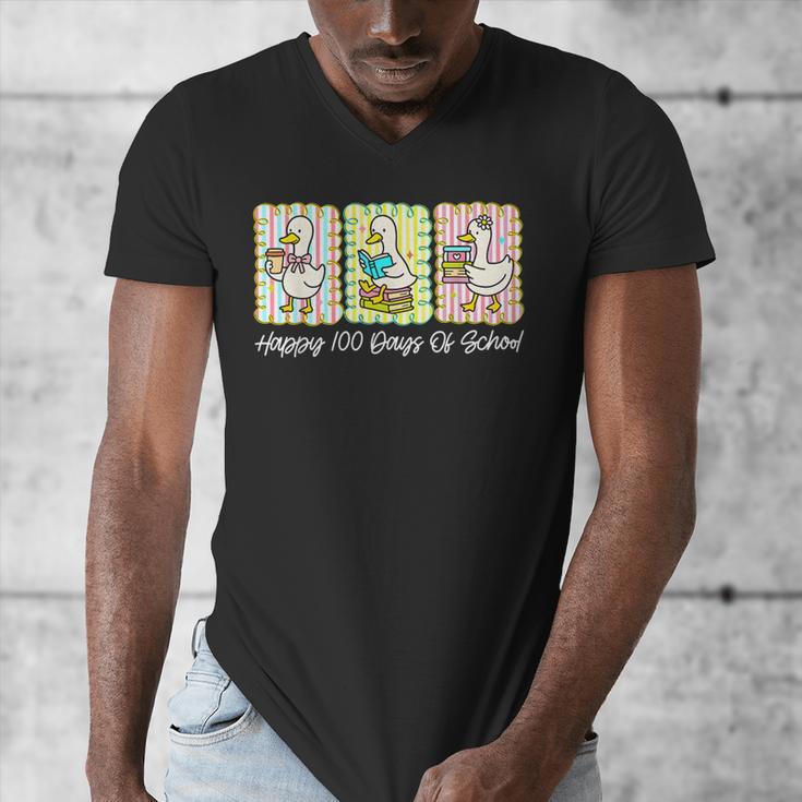 Preppy 100 Days Of School Goose Coffee Books Teacher Life Men's V-Neck T-Shirt Preppy 100 Days Of School Goose Coffee Books Teacher Life Men's V-Neck T-Shirt