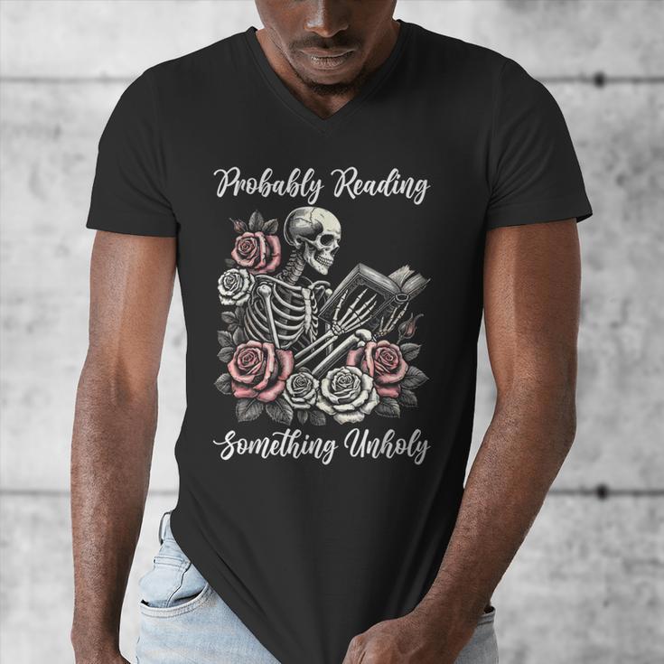 Probably Reading Something Unholy Book Lovers Men's V-Neck T-Shirt