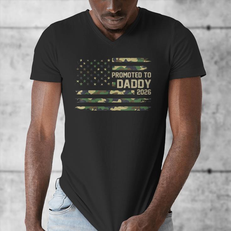 Promoted To Daddy Est 2026 Camo USA Flag New Dad 2026 Men's V-Neck T-Shirt