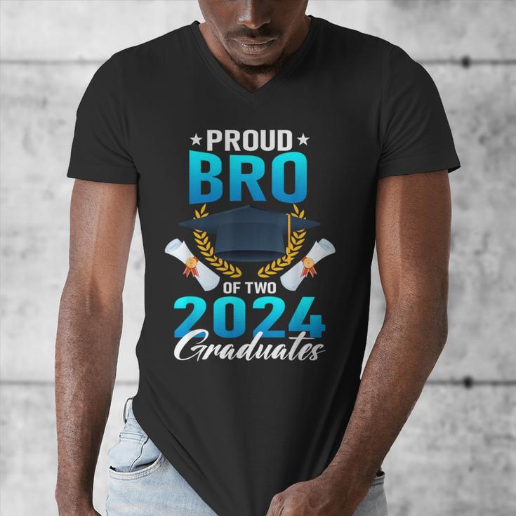 Proud Brother Of Two 2024 Graduates Twin Family Graduation Men's V-Neck T-Shirt